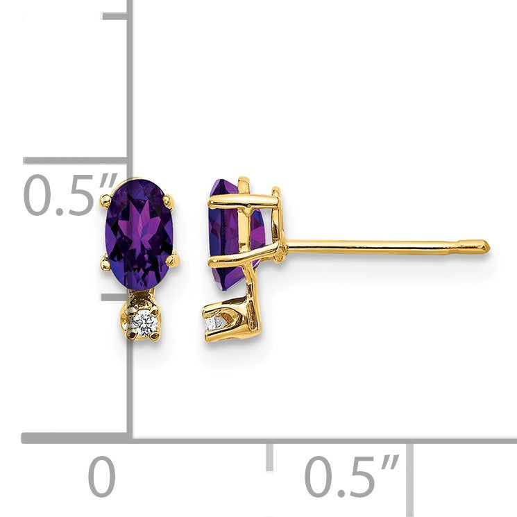 14k Diamond and 5x3 Oval February/Amethyst Birthstone Earrings