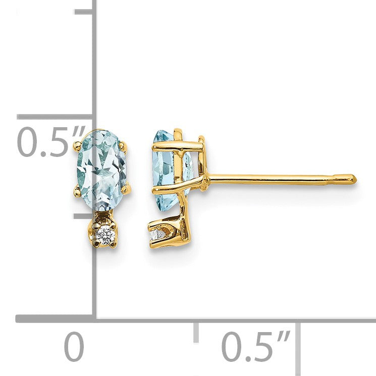 14k Diamond and 5x3 Oval March/Aquamarine Birthstone Earrings