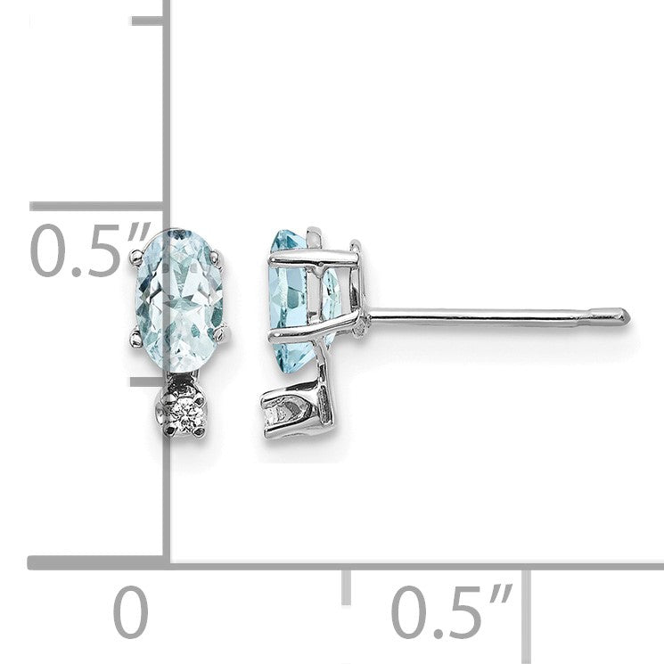 14K White Gold Diamond and 5x3 Oval March/Aquamarine Birthstone Earrings