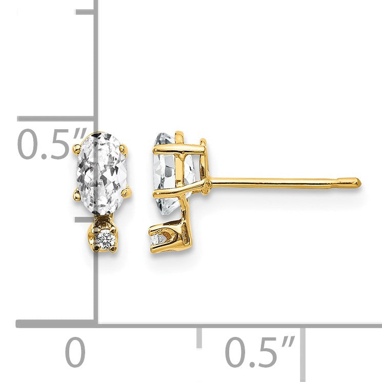 14k Diamond and 5x3 Oval April/White Topaz Birthstone Earrings