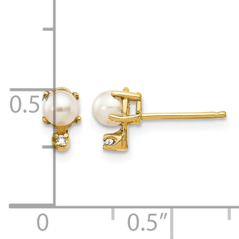 14k Diamond and 3.5mm June/Freshwater Cultured Pearl Birthstone Earrings