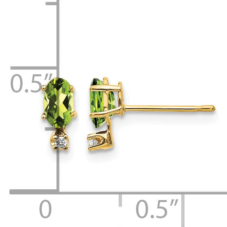 14k Diamond and 5x3 Oval August/Peridot Birthstone Earrings