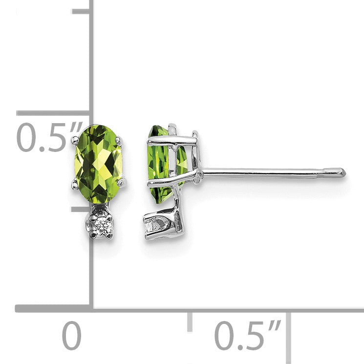 14K White Gold Diamond and 5x3 Oval August/Peridot Birthstone Earrings