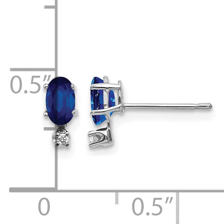 14K White Gold Diamond and 5x3 Oval September/Sapphire Birthstone Earrings