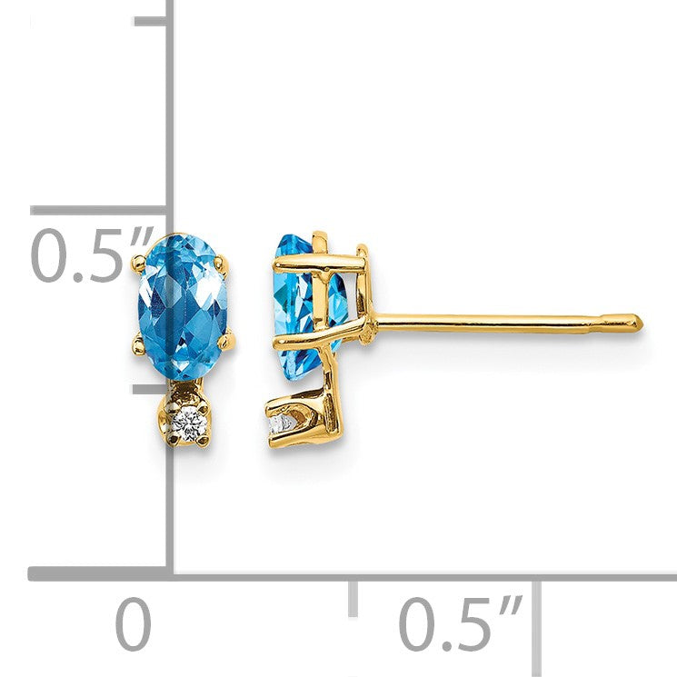 14k Diamond and 5x3 Oval December/Blue Topaz Birthstone Earrings