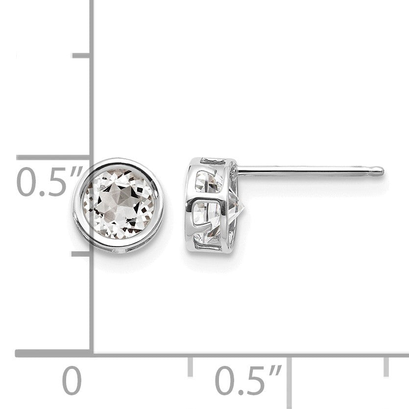 14k White Gold 5mm Round Bezel April/White Topaz Post Earrings