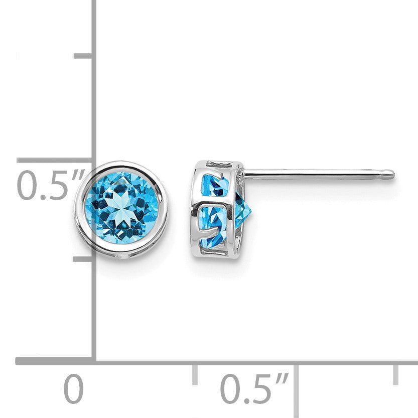 14k White Gold 5mm Round Bezel December/Blue Topaz Post Earrings
