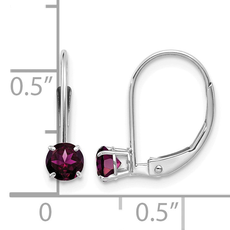 14k White Gold 4mm Round June/Rhodolite Garnet Leverback Earrings