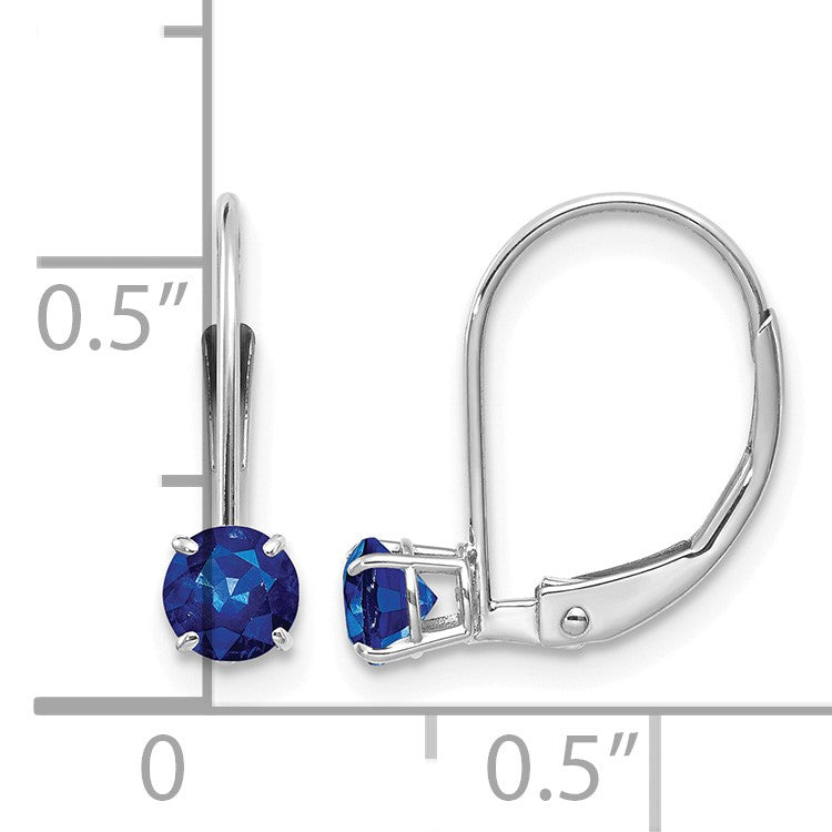 14k White Gold 4mm Round September/Sapphire Leverback Earrings
