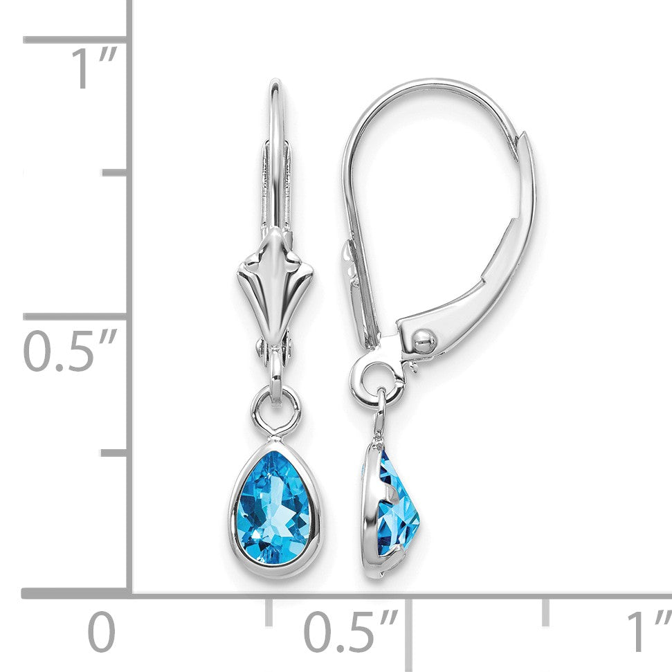 14k White Gold 6x4 Pear Bezel December/Blue Topaz Leverback Earrings