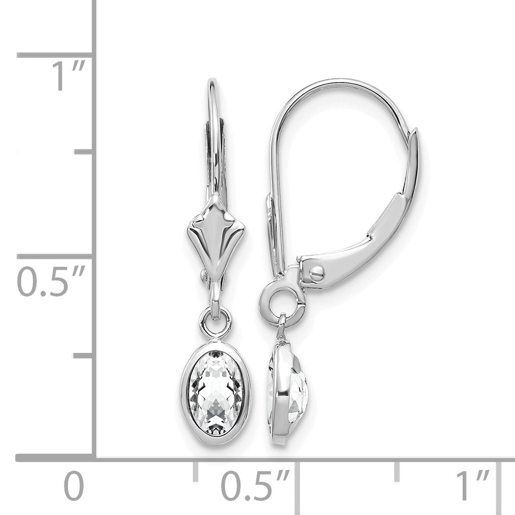 14k White Gold 6x4 Oval Bezel April/White Topaz Leverback Earrings