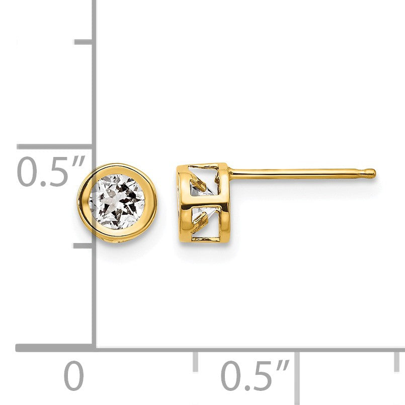 14k 4mm Round Bezel April/White Topaz Post Earrings