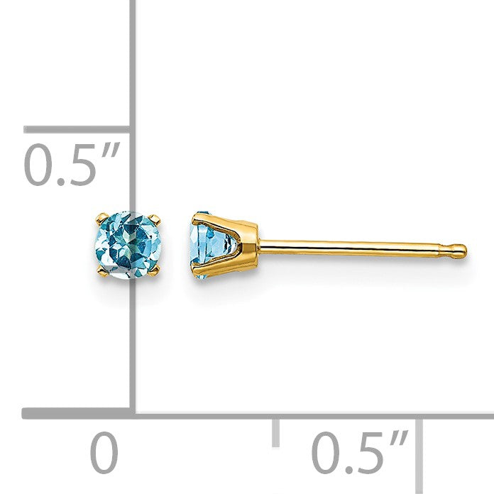 14k 3mm Round December/Blue Topaz Post Earrings