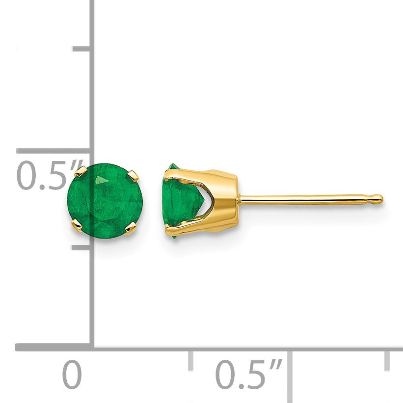 14k 5mm Round Natural Emerald Earrings - May