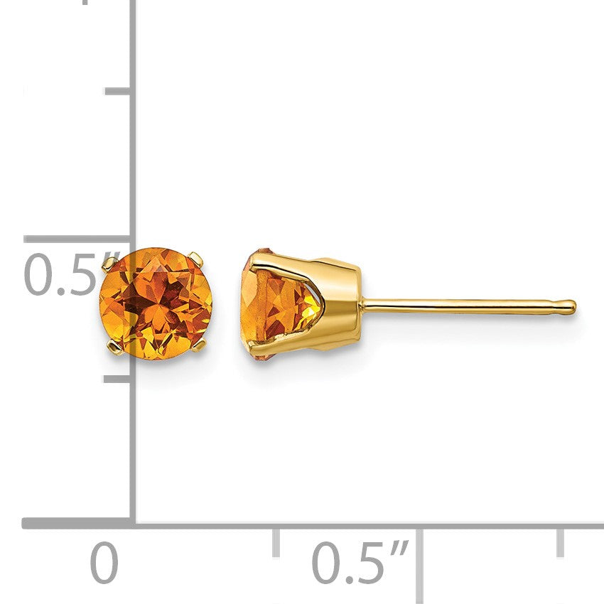 14k 5mm Round Citrine Earrings - November