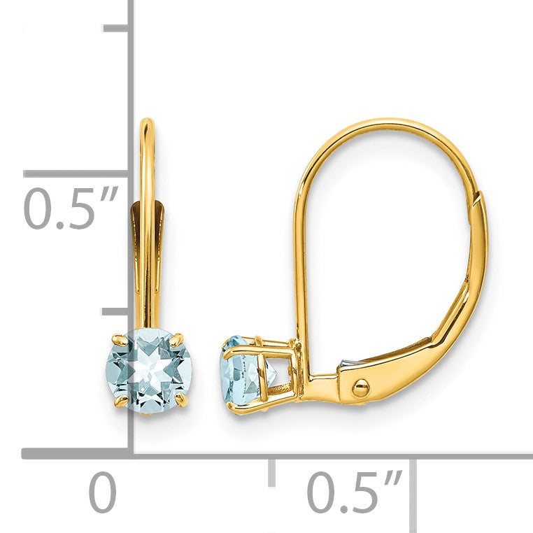 14k 4mm Round March/Aquamarine Leverback Earrings