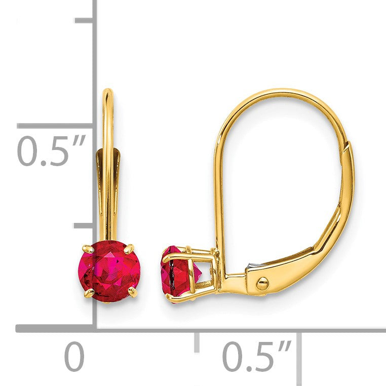 14k 4mm Round July/Ruby Leverback Earrings