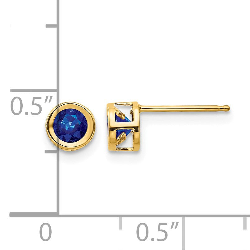 14k 4mm Round Bezel September/Sapphire Post Earrings