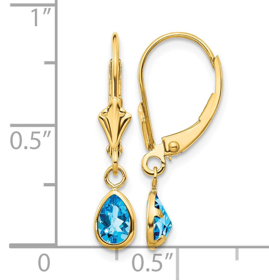 14k 6x4mm Pear Bezel December/Blue Topaz Leverback Earrings