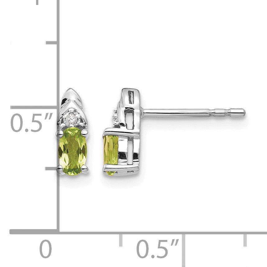 14k White Gold 5x3 Oval August/Peridot and Diamond Post Earrings