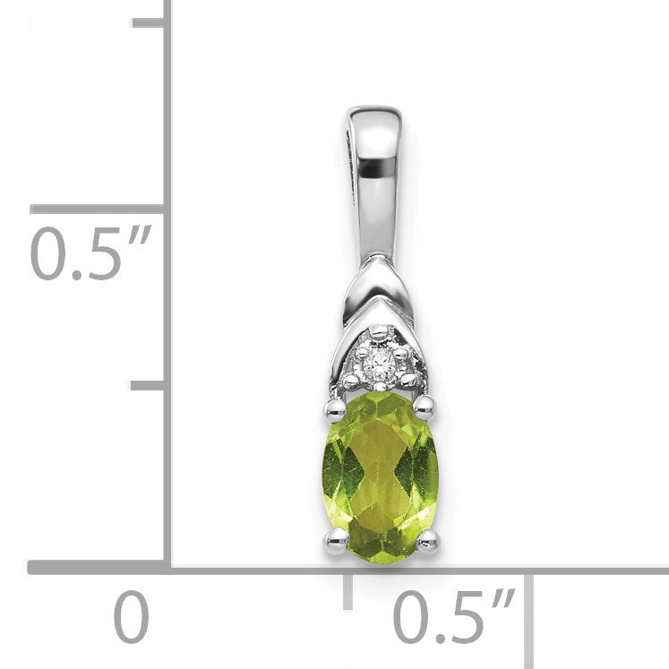 14k White Gold 6x4 Oval August/Peridot and Diamond Pendant
