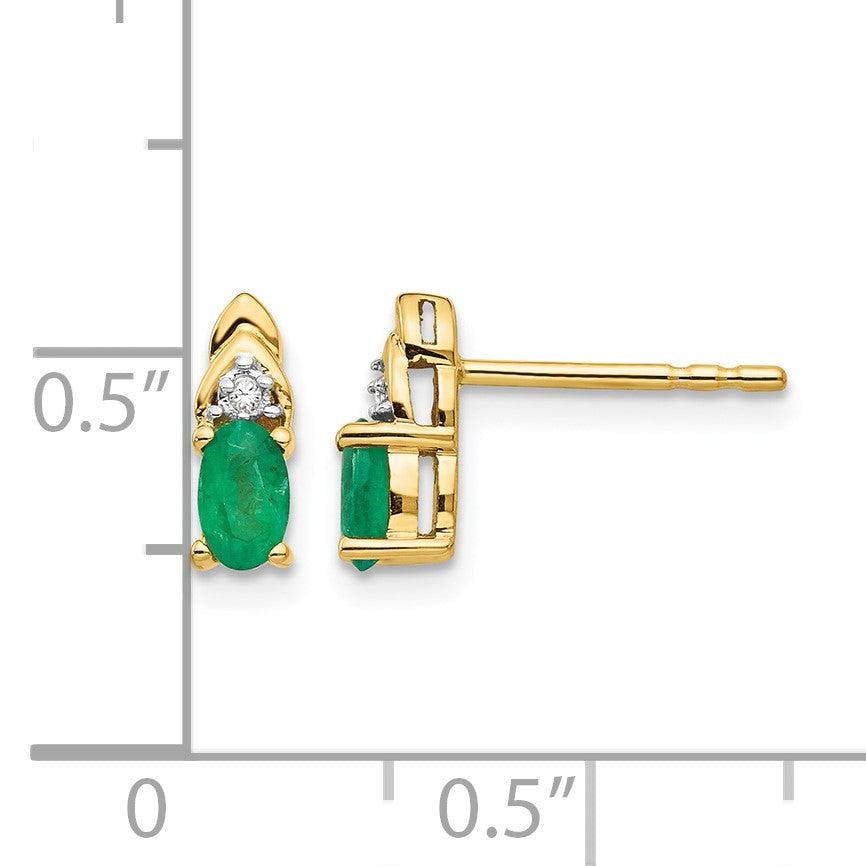 14k 5x3 Oval May/Emerald and Diamond Post Earrings