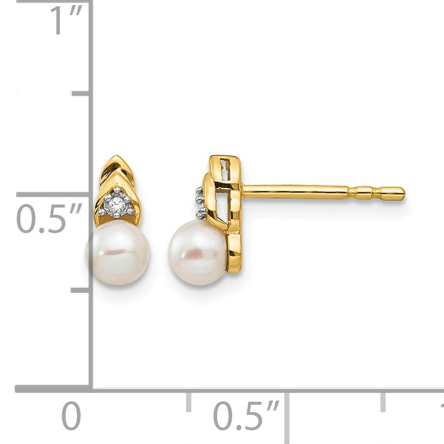 14k 4.5mm June/Freshwater Cultured Pearl and Diamond Post Earrings
