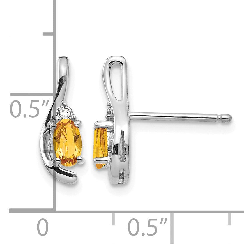 14k White Gold 5x3 Oval November/Citrine and Diamond Post Earrings