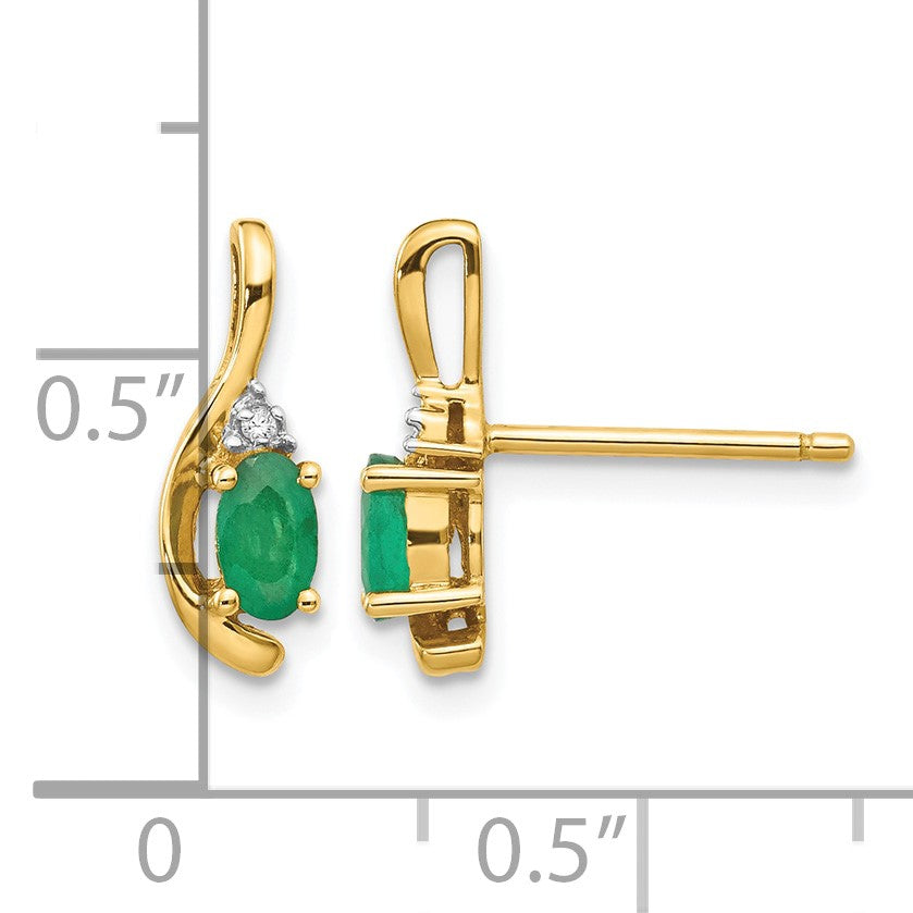 14k 5x3 Oval May/Emerald and Diamond Post Earrings