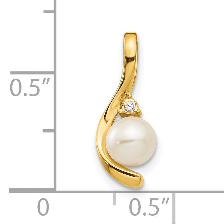 14k 5.5mm June/Freshwater Cultured Pearl and Diamond Pendant