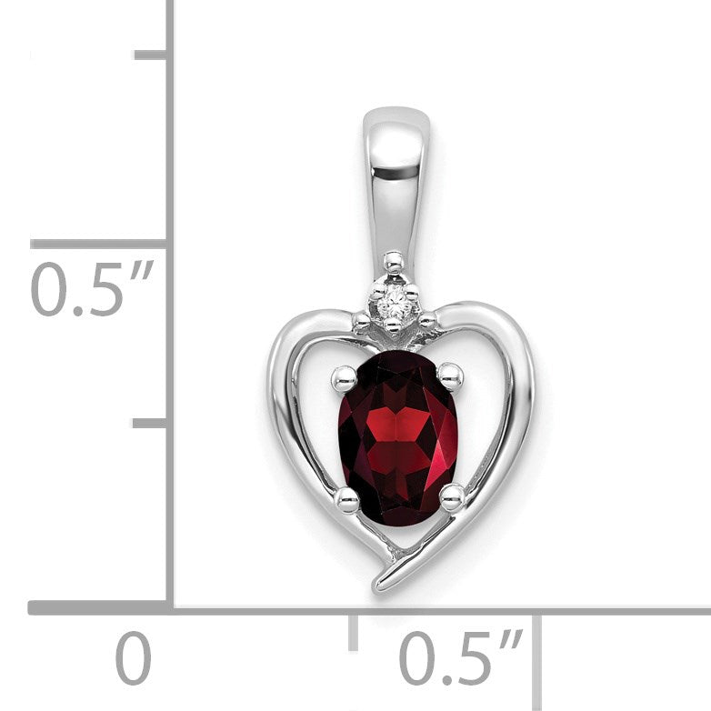 14k White Gold 6x4 Oval January/Garnet and Diamond Heart Pendant