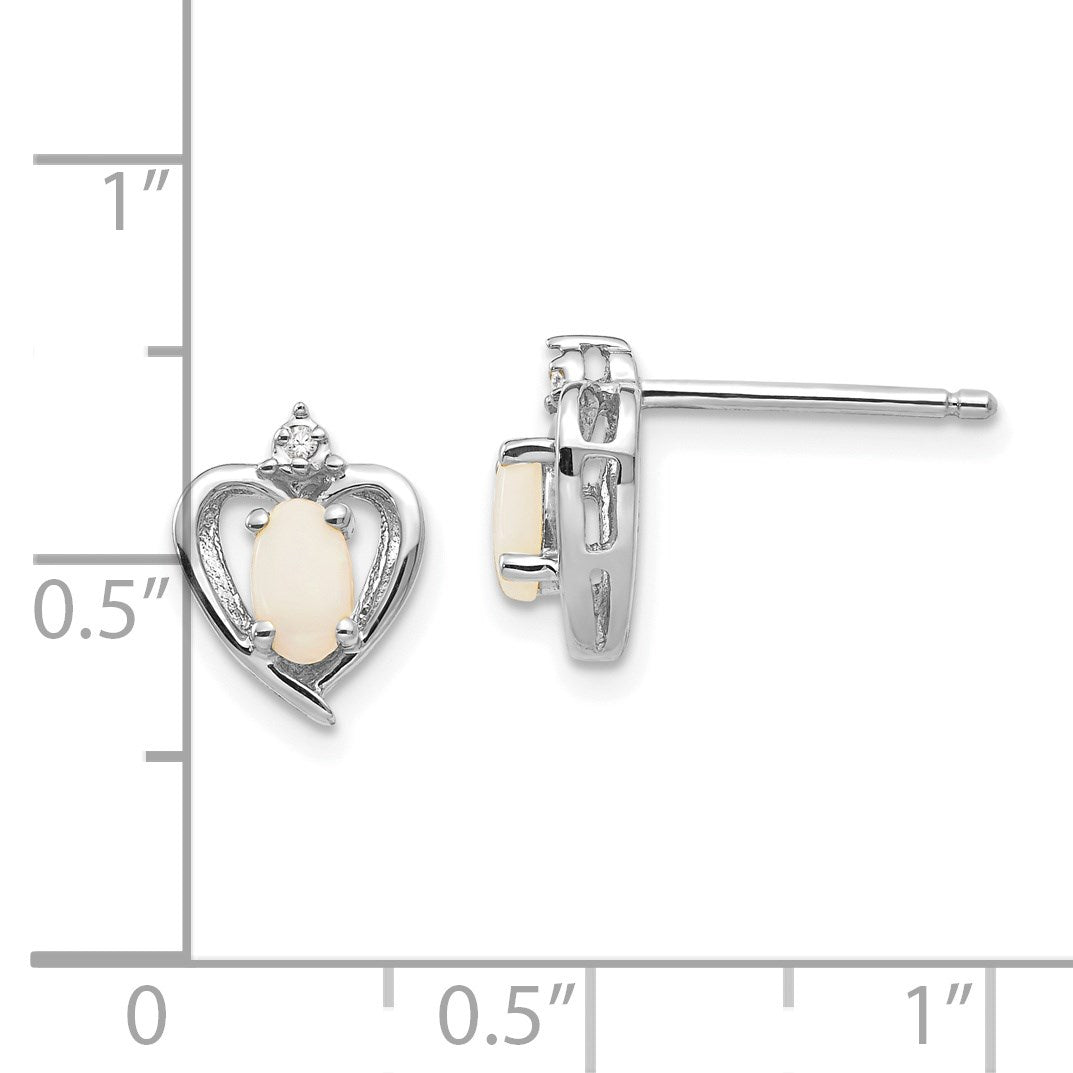 14k White Gold 5x3 Oval October/Opal and Diamond Heart Earrings