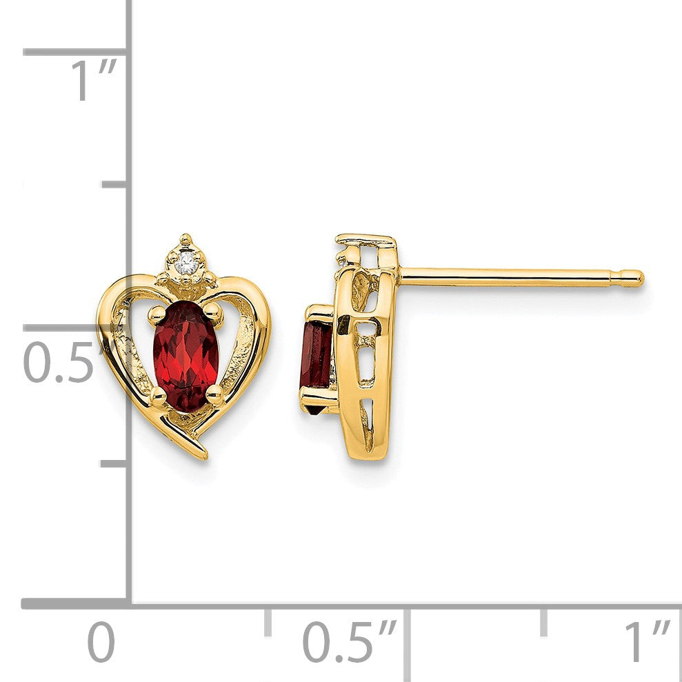 14k 5x3 Oval January/Garnet and Diamond Heart Earrings