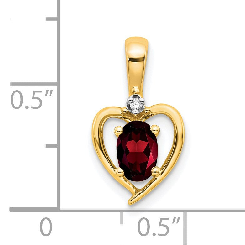 14k 6x4 Oval January/Garnet and Diamond Heart Pendant