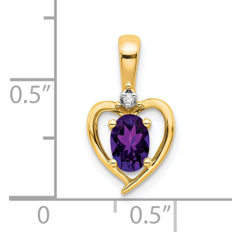 14k 6x4 Oval February/Amethyst and Diamond Heart Pendant
