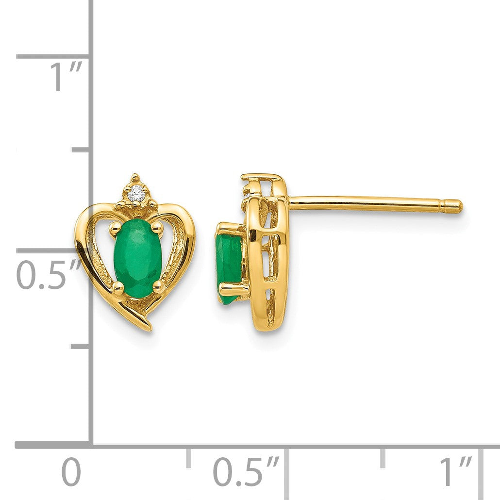 14k 5x3 Oval May/Emerald and Diamond Heart Earrings