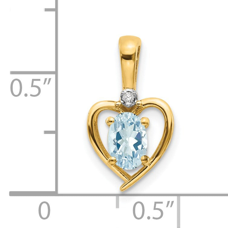14k 6x4 Oval March/Aquamarine and Diamond Heart Pendant