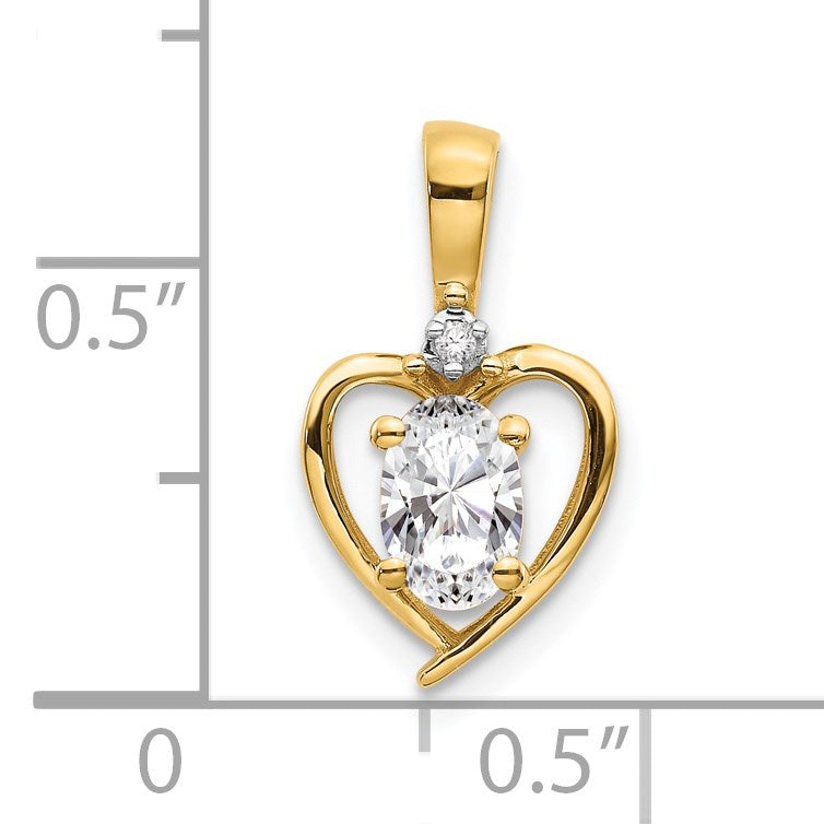14k 6x4 Oval April/White Topaz and Diamond Heart Pendant