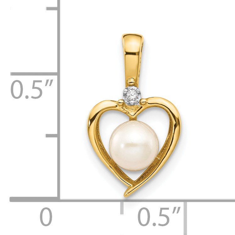14k 5.5mm June/Freshwater Cultured Pearl and Diamond Heart Pendant