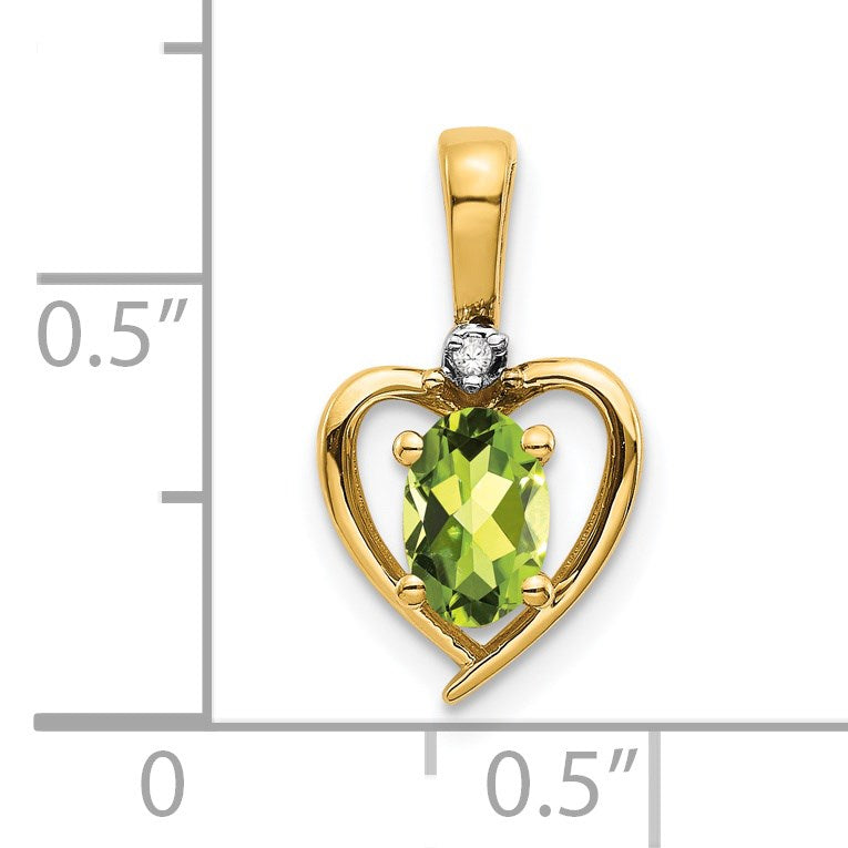 14k 6x4 Oval August/Peridot and Diamond Heart Pendant