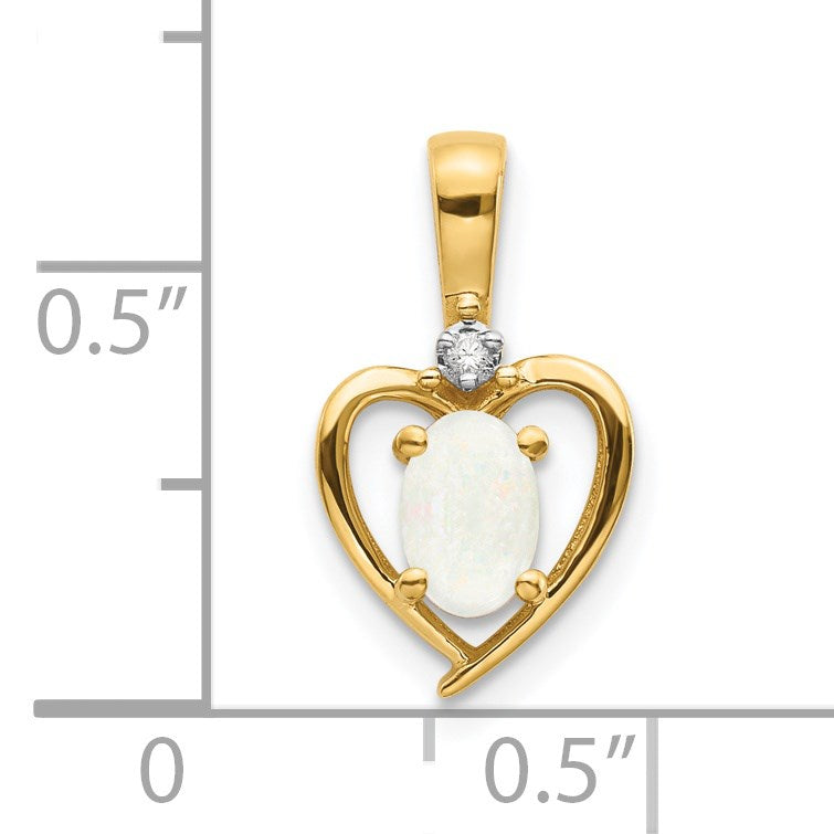 14k 6x4 Oval October/Opal and Diamond Heart Pendant