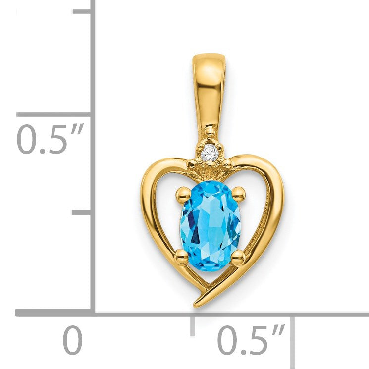14k 6x4 Oval December/Blue Topaz and Diamond Heart Pendant