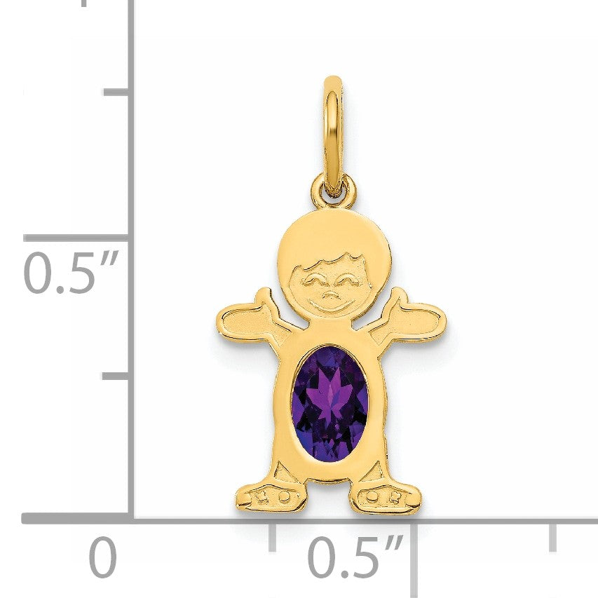 14K Boy Charm 6x4 Oval Genuine Amethyst-February