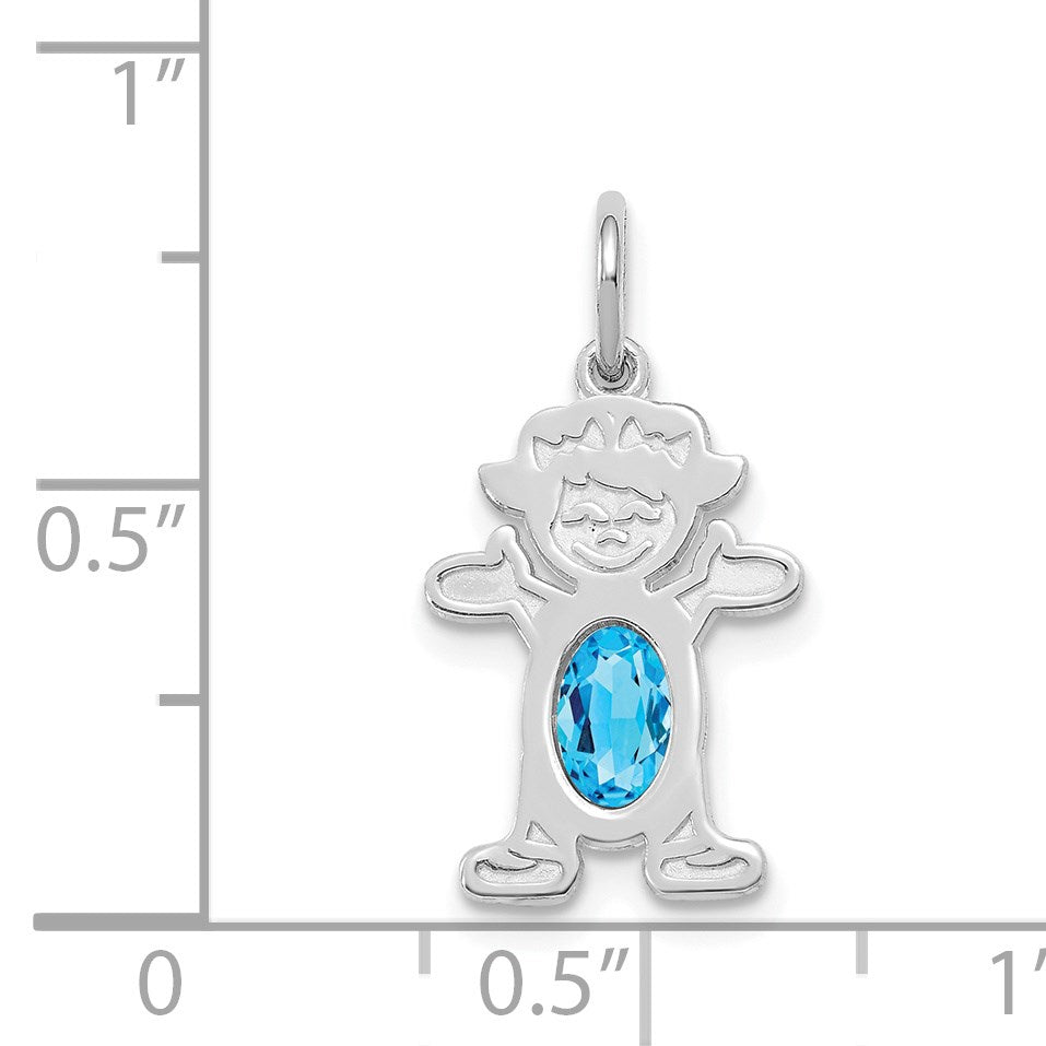 14K White Gold Girl Charm 6x4 Oval Genuine Blue Topaz-December