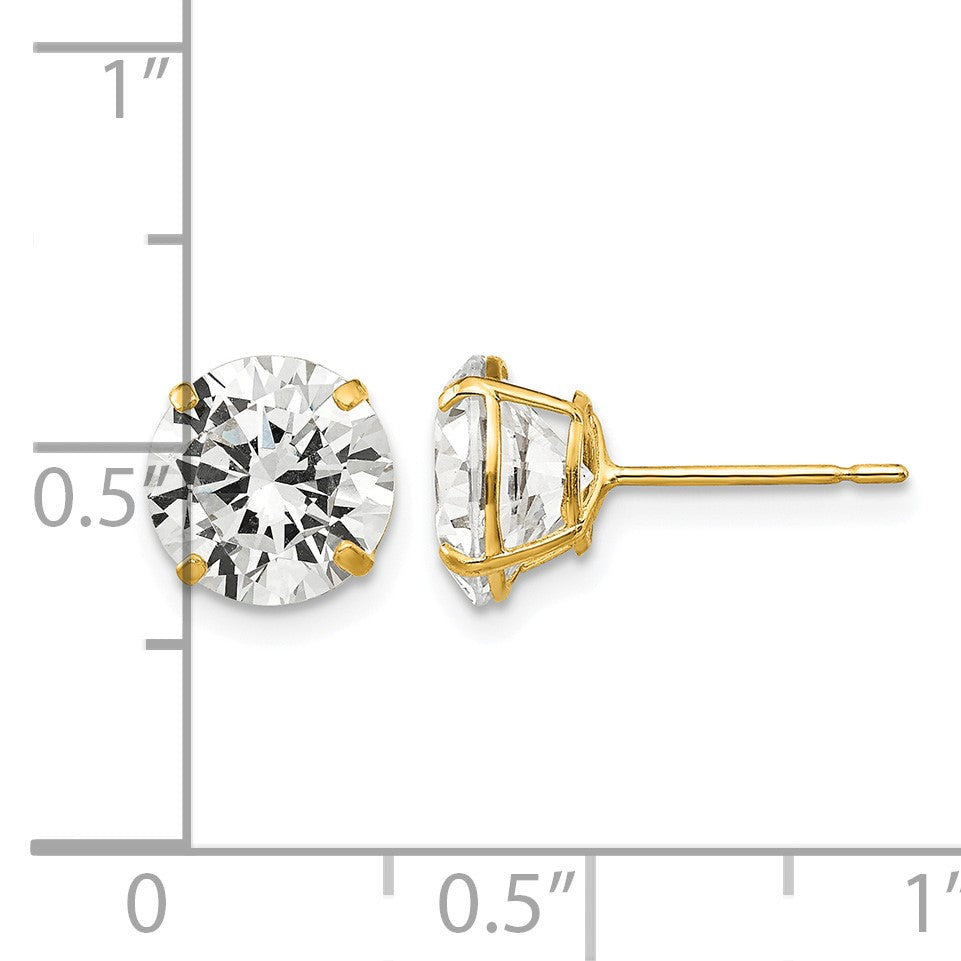 14k 8mm Round CZ Post Earrings