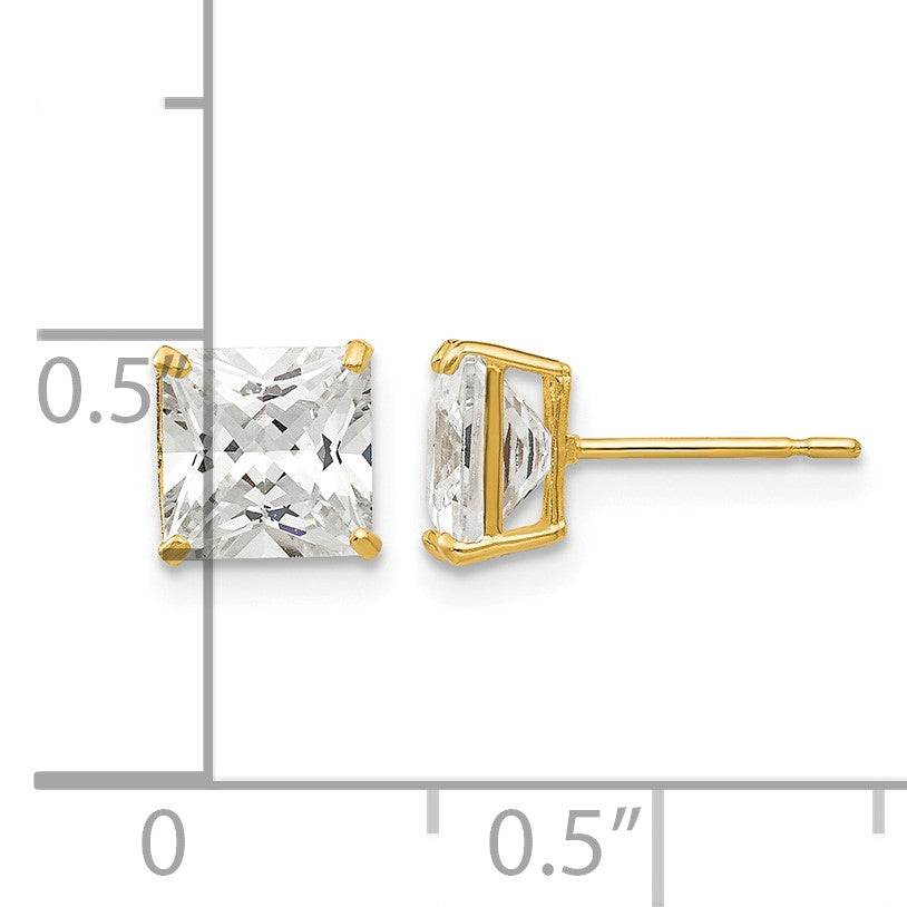 14k 6mm Square CZ Post Earrings