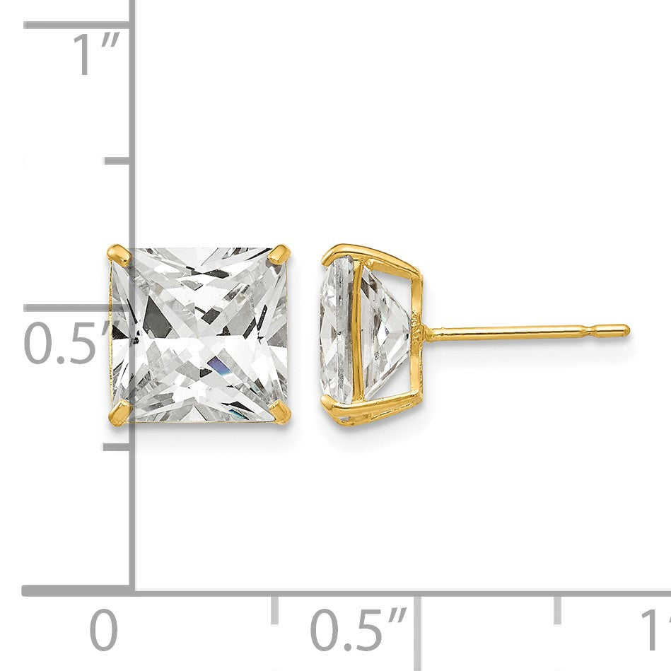 14k 8mm Square CZ Post Earrings