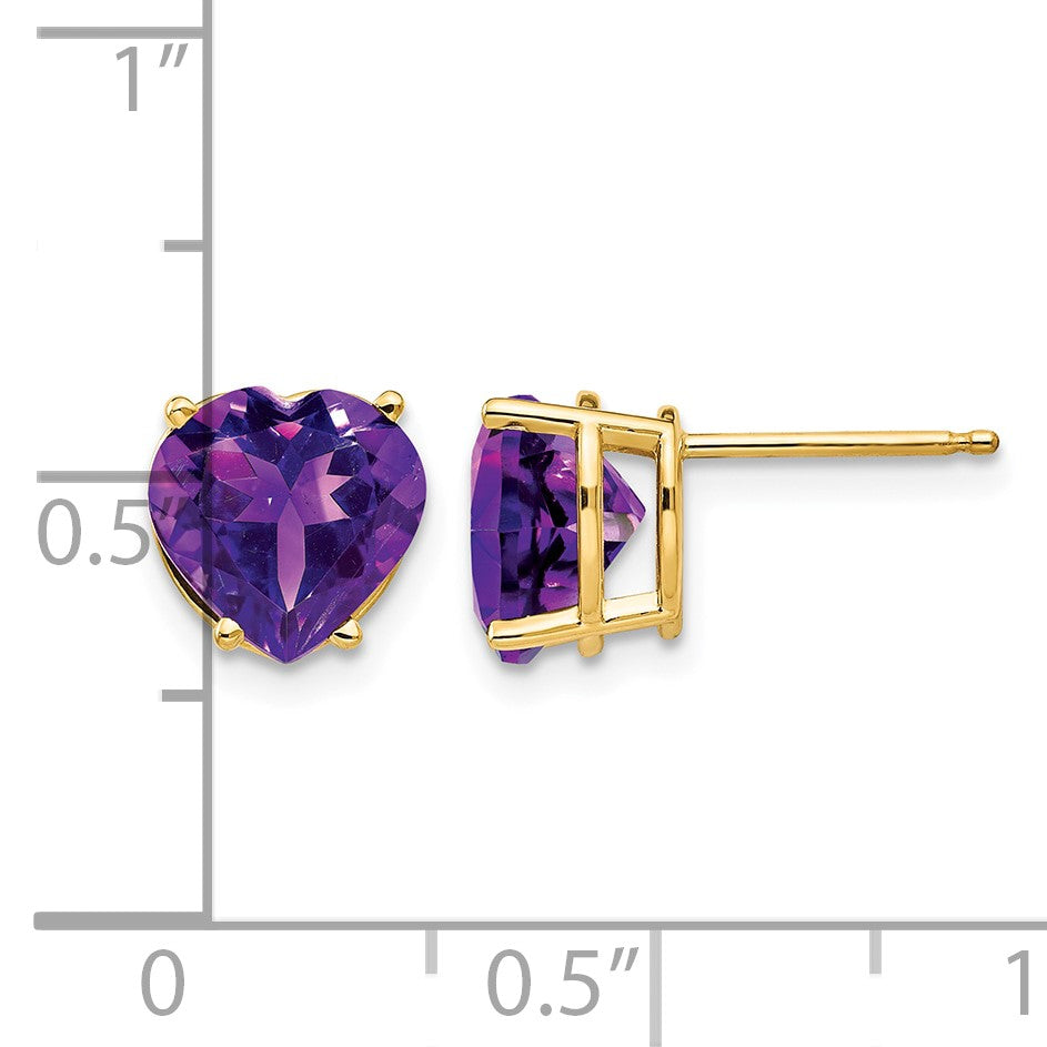 14k 8mm Heart Amethyst Post Earrings