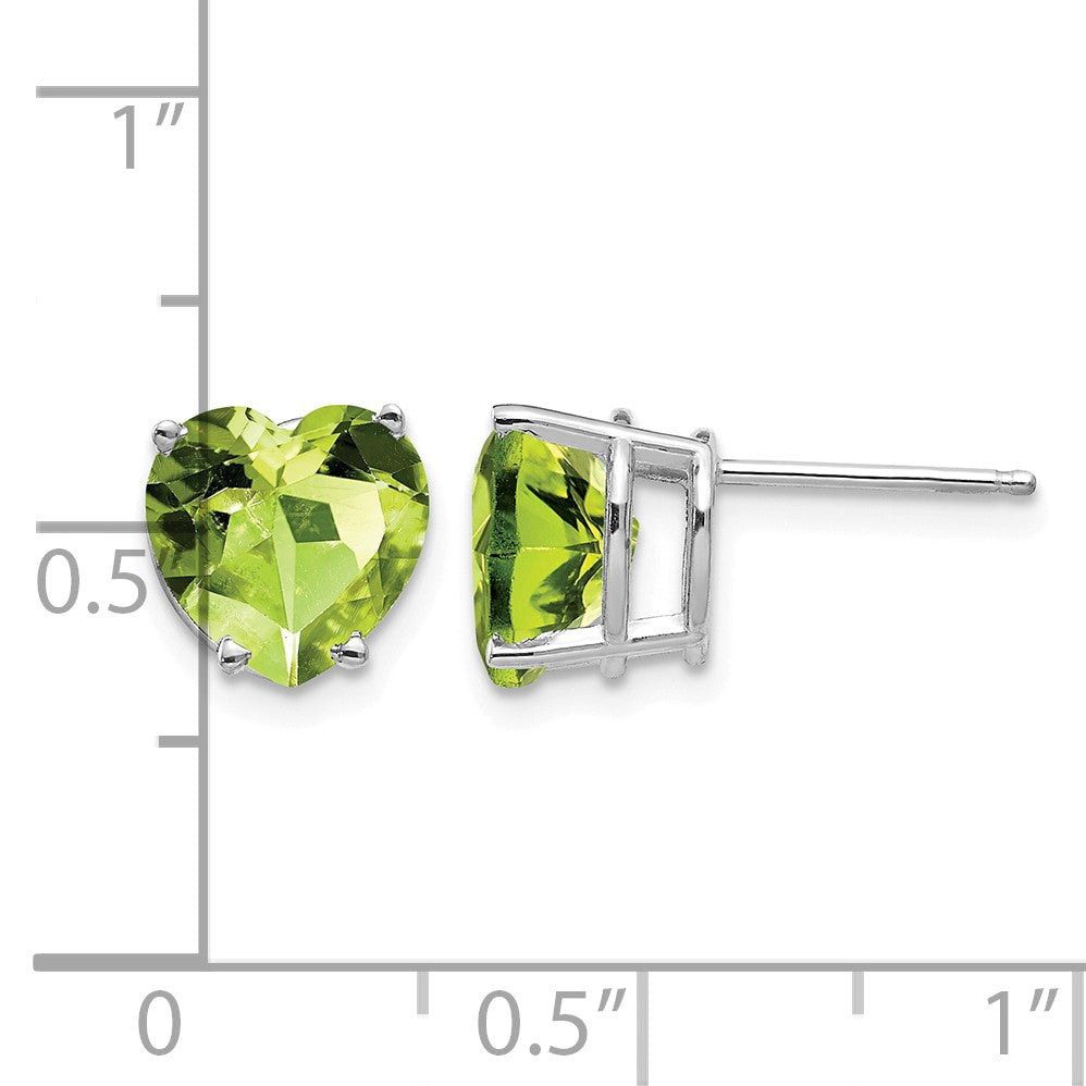 14k White Gold 8mm Heart Peridot Post Earrings