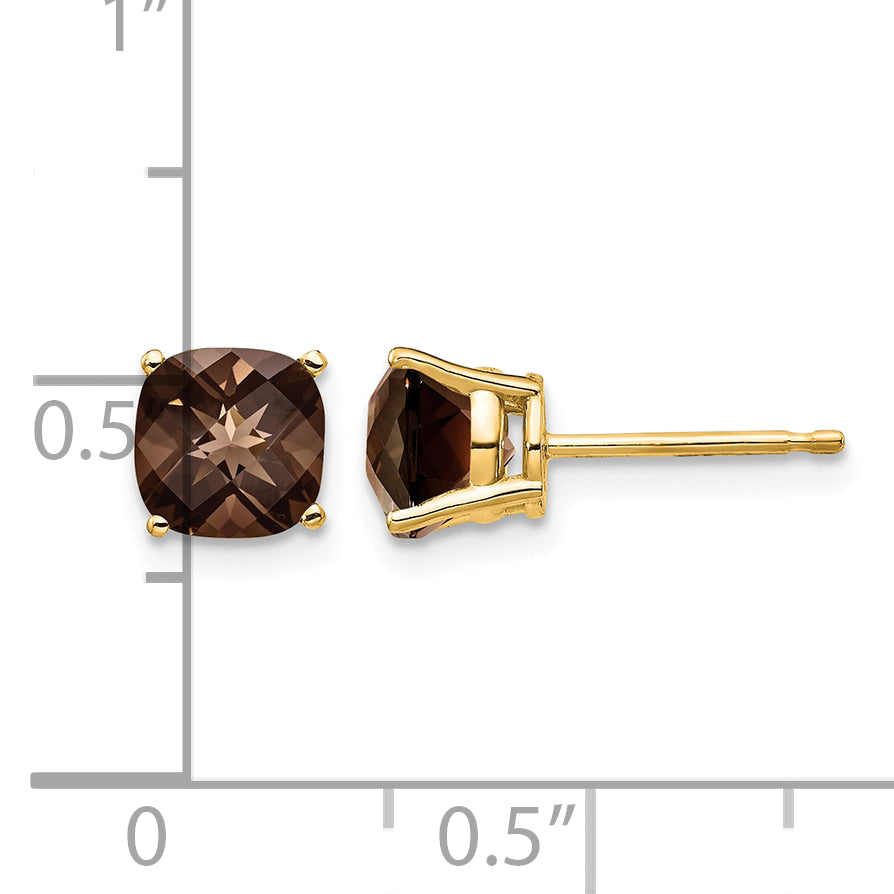 14k 6mm Cushion Smoky Quartz Post Earrings